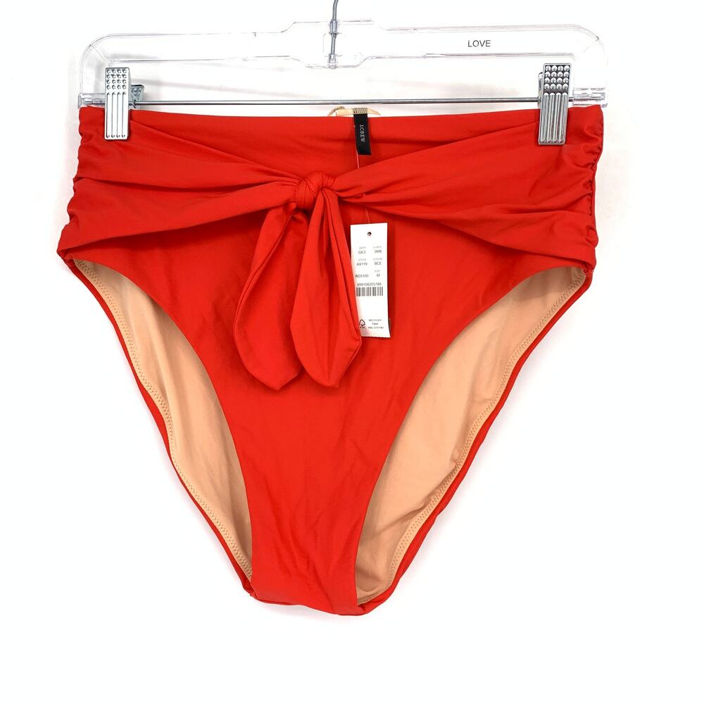 J. Crew High Cut Tie Waist Bikini Swimsuit Bottom Womens Size Medium Red NEW
